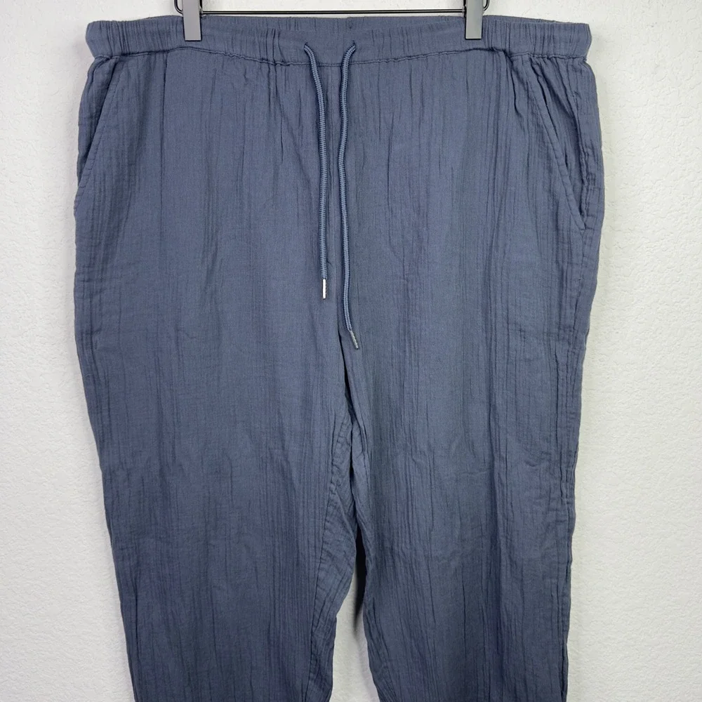 Quince Pants Womens XL Blue Indigo Organic Gauze Straight Leg Minimalist Coastal